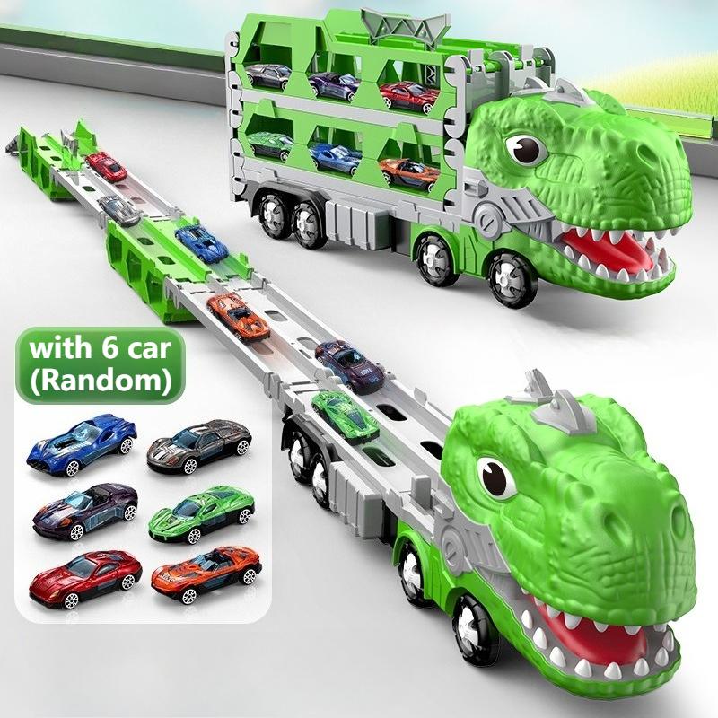 

Large Dinosaur Car Toy T-Rex Truck Transforming Carrier Truck Race Track Foldable Truck With Racing Car Birthday Gift For Boys