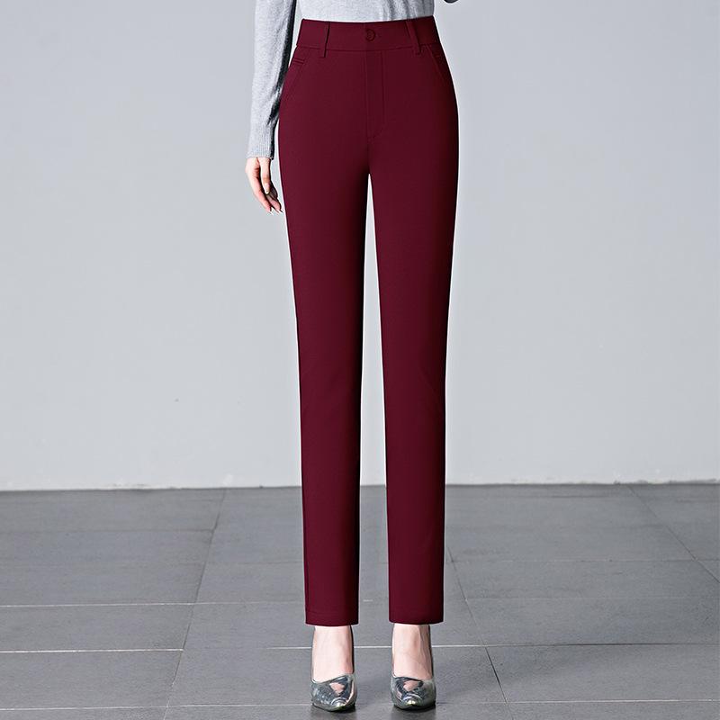 High Waist Straight Leg Casual Pants for Women - Spring 2025 Slimming, Plus Size, Elastic, Long Trousers for Middle-Aged Moms