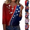 Women's T Shirt Independence Day Print Button 3/4 Sleeve Daily Weekend Fashion Basic V- Neck Regular Top