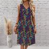 Plus Size V Neck Sleeveless Dress Abstract Bamboo Ink Print For Traditional Garden Visit