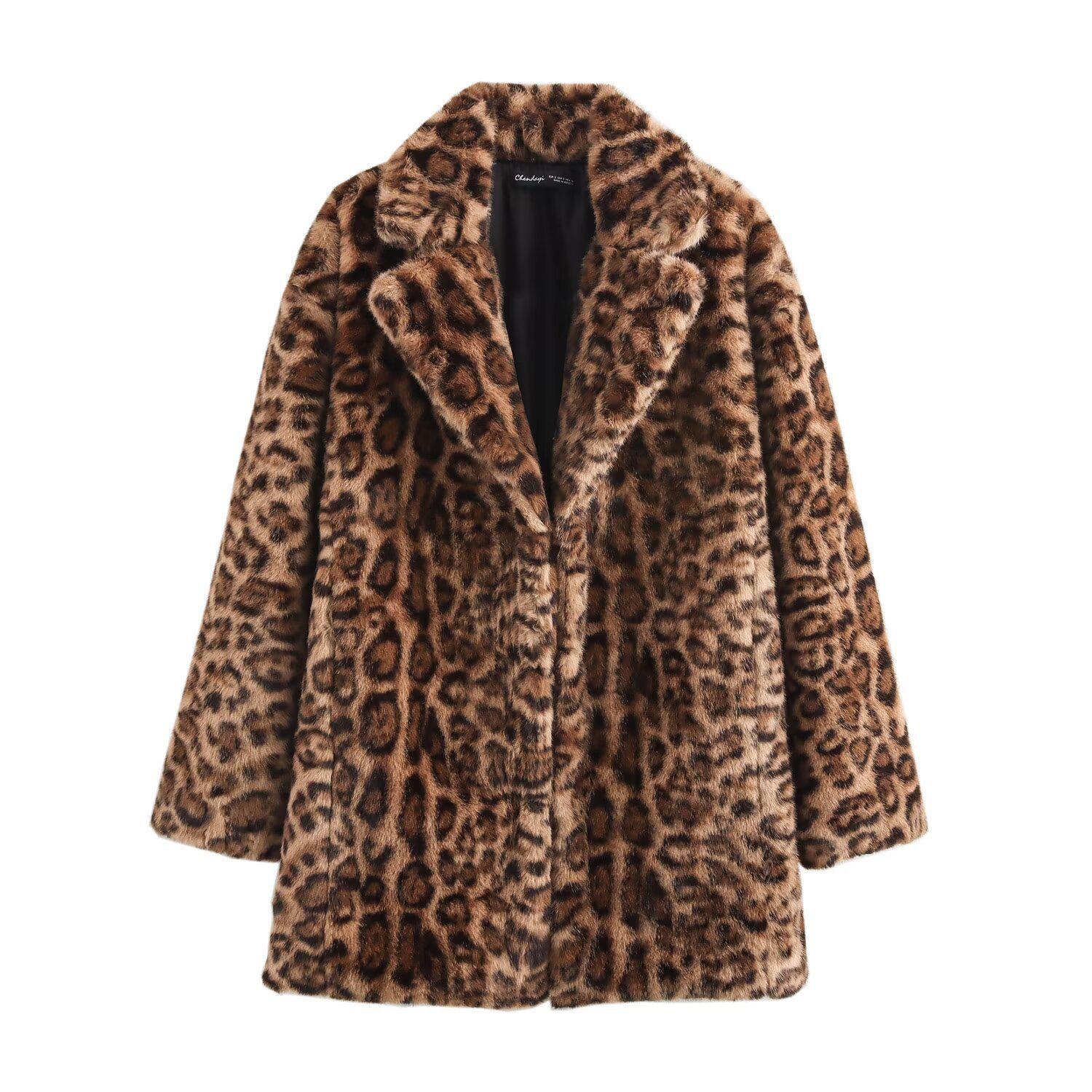 

2024 Autumn/Winter Women s Animal Print Fur Lapel Jacket - Style 81763 Large