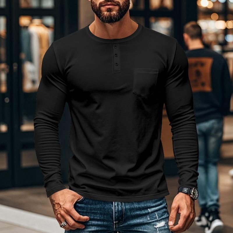 Men's Autumn and Winter Crew Neck Long Sleeve T-Shirt Slim Fit Breathable Pullover Casual Long Sleeve Bottom Shirt Top