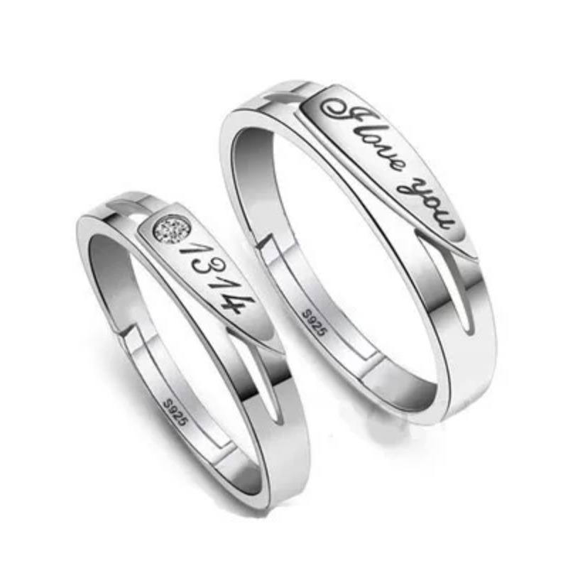 Fashion Exquisite Silver Color Pair Rings for Women Men Adjustable Couple Engagement Wedding Gift Jewelry Accessoires