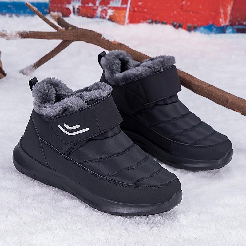 Warm Plush Winter Ankle Boots Men Women Non-slip Outdoor Walking Trekking Booties Hook&loop Cotton Shoes