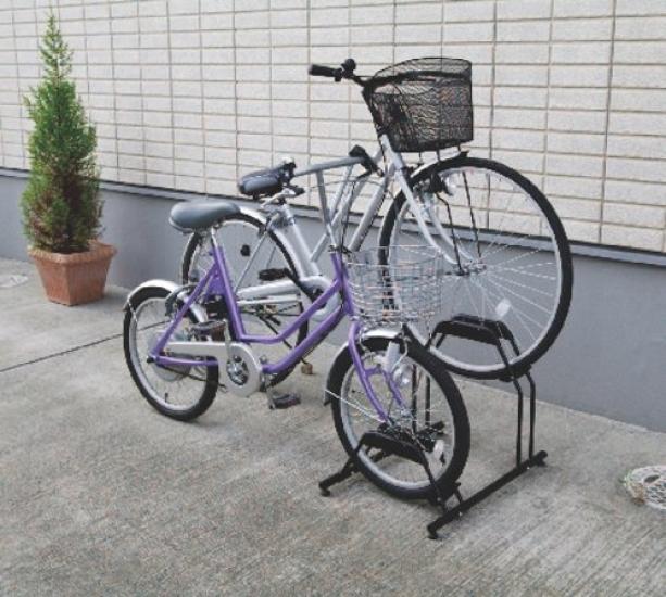 Iris Ohyama Bicycle Stand for Two with Fixed Compatible with Black BYS-2 Bikes, Anti-Tip, Feet, Single-Stand Bicycles,