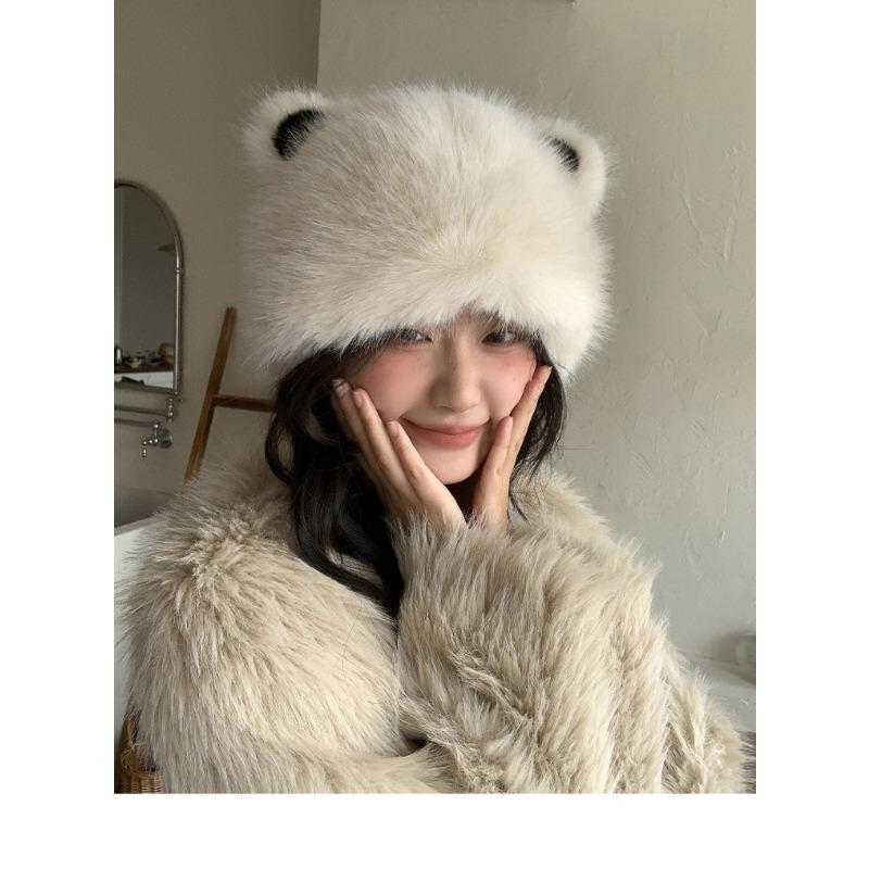 Women S Cute Bear Ear Plush Hat Winter Warm Ear Protection Hat