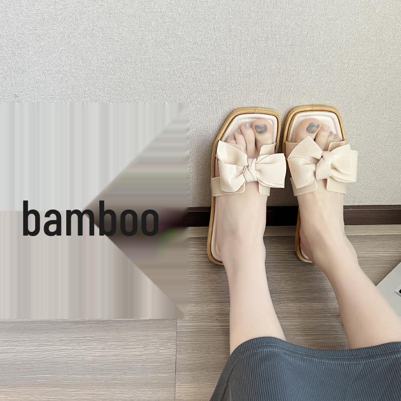 Women's Summer Bow Wedge Heel Flip Flops - Fairy Style Soft Sole Outdoor Beach Slippers