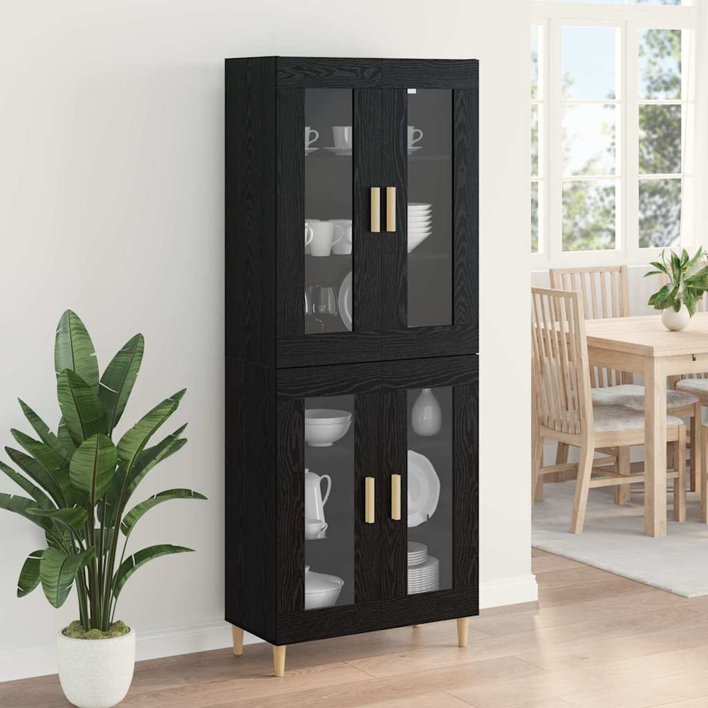 Highboard in Black Oak Look 69.5 x 34 x 180 cm Engineered Wood