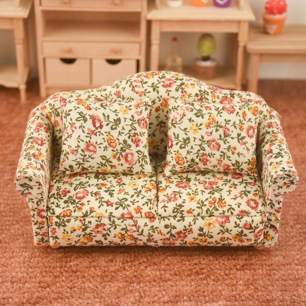 Sofa 1/12 Accessories Pattern Set with Cushions Toys