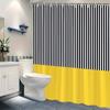 One Piece Of A Shower Curtain Featuring Black And White Stripes With A Yellow Accent, Showcasing A Bold Minimalist Vertical Patt