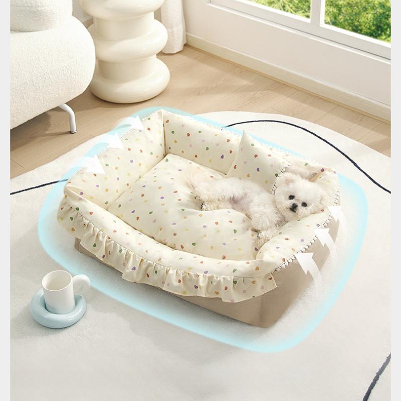 Strawberry Print Ruffle Princess Bed Teddy Bear Sleeping Sofa Four Seasons Universal Pet Supplies Soft Wrap Deep Sleep Small and Medium-sized Dogs