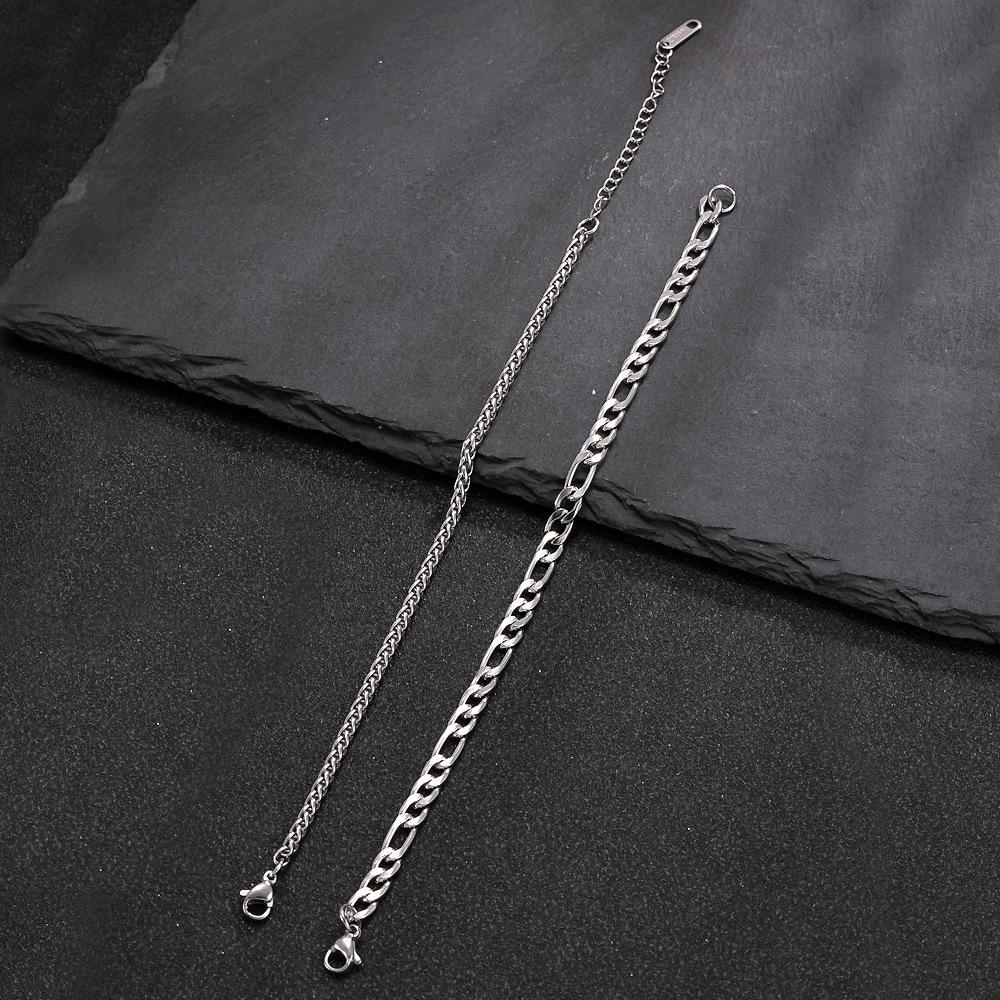 Stainless Steel Jewelry Hip-Hop Trend Cuban Chain Dragon Bone Chain Men's Titanium Steel Bracelet Two-Piece Set Factory