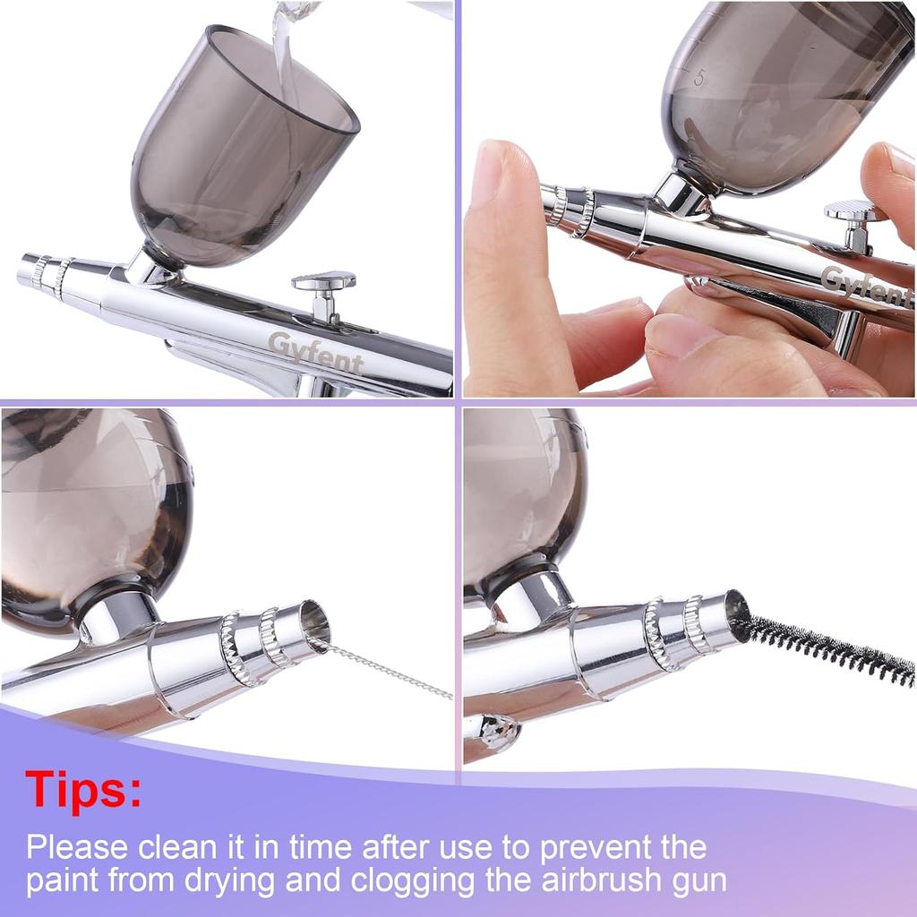 Gyfent Airbrush Kit with Air Compressor, 52PSI Portable Air Brush Kit with 3 Quick-Release Nozzle Sets(0.2/0.3/0.5mm) & 3 Cups Dual-Action Gravity