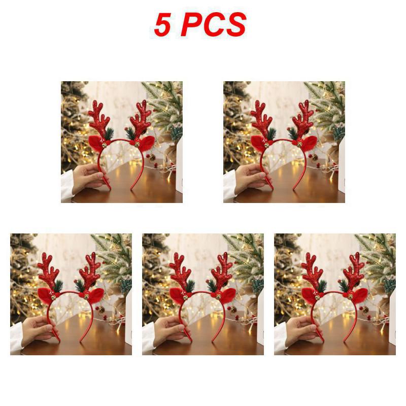 1~10PCS Christmas Headbands Sequins Reindeer Antlers Ears Hair Clips For Women Girl Halloween Party Cosplay Light Headdress