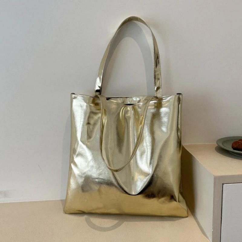 

Глянцевые сумки-тоут для женщин, модная сумка для покупок большой емкости, сумки из искусственной кожи, блестящая повседневная женская сумочка для девочек, сумка на плечо