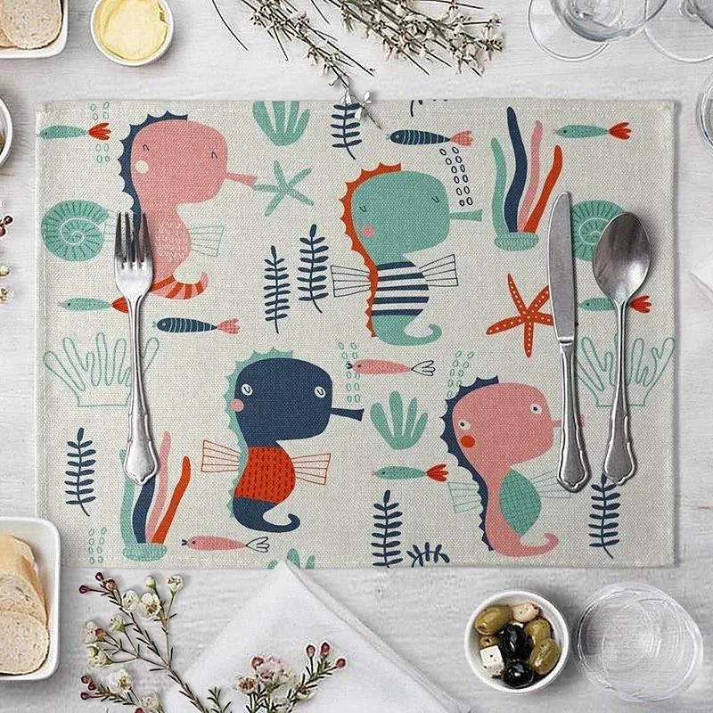 1PC Tiger Lion Place Mat Cartoon Animal Pattern Table  Creative   For Wedding Kitchen Decor Marine Life Placemat