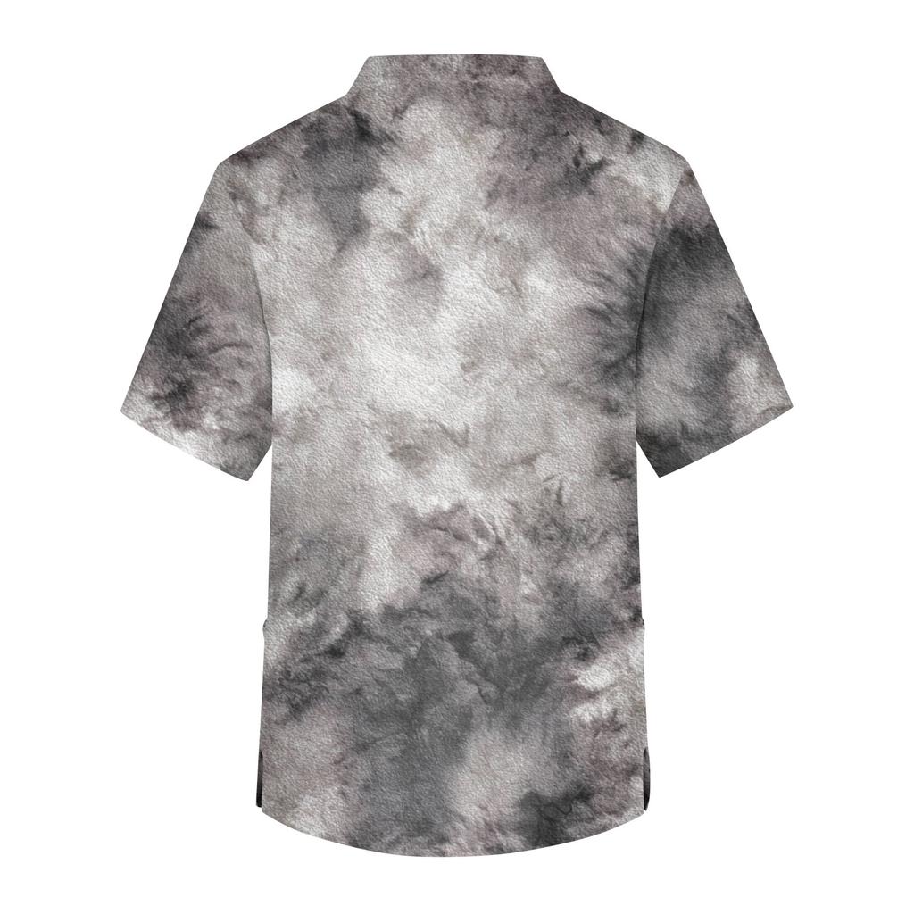 Men's Printing Short Sleeve V-neck Working Blouse Chest Pocket Carer Top