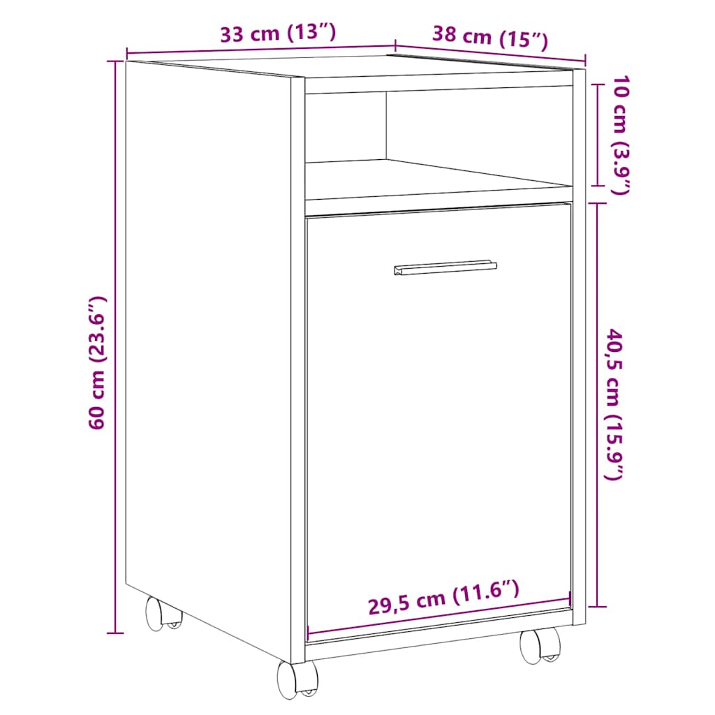 Cabinet on Casters Artisan Oak Finish 33 x 38 x 60 cm Engineered Wood