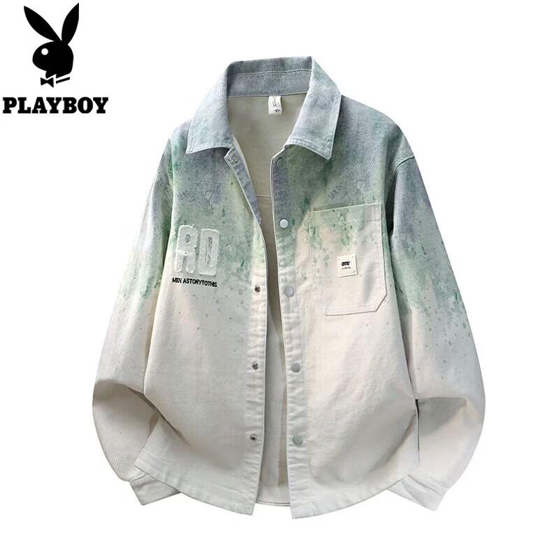 PLAYBOY Men's American Retro Tie-Dye Denim Jacket
