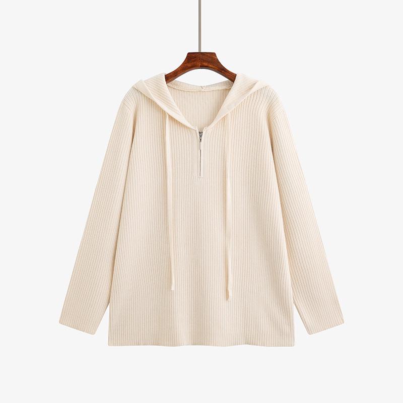 

Plus Size Women s Casual Hooded Sweatshirt, Half-Open Chest Knitwear, 2025 Winter Loose Style, Model 23371 2XL (80-100 kg) абрикосовый