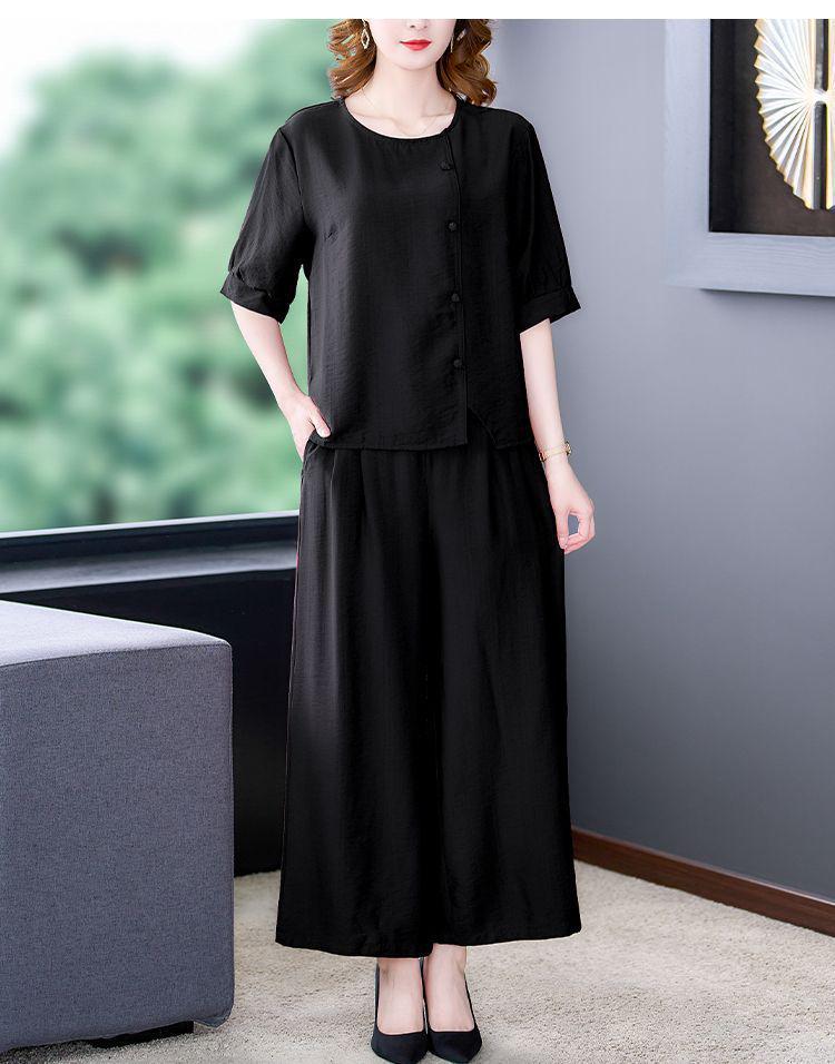 Stylish Cotton Linen Summer Outfit Set for Middle-aged Women - Short Sleeve Top 2026