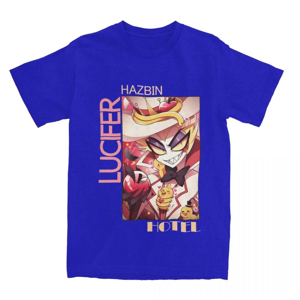 Humorous Hazbins Hotels Lucifer Kawaii T-Shirts Men Crew Neck 100% Cotton T Shirts Short Sleeve Tees Unique Tops