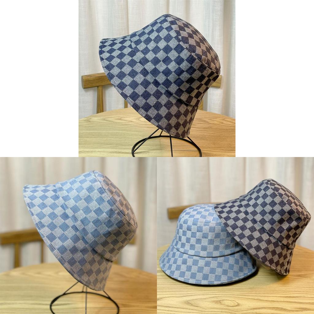 New Japanese Style Denim Fisherman Hat Women's Spring Autumn Plaid Grid Net Red Versatile Face-lifting Small Summer Bucket Basin Hat