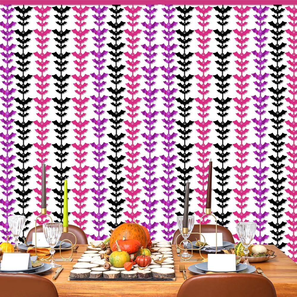 2m Purple Unique Black And Rose Red Bat Curtain For Halloween Decor Celebration