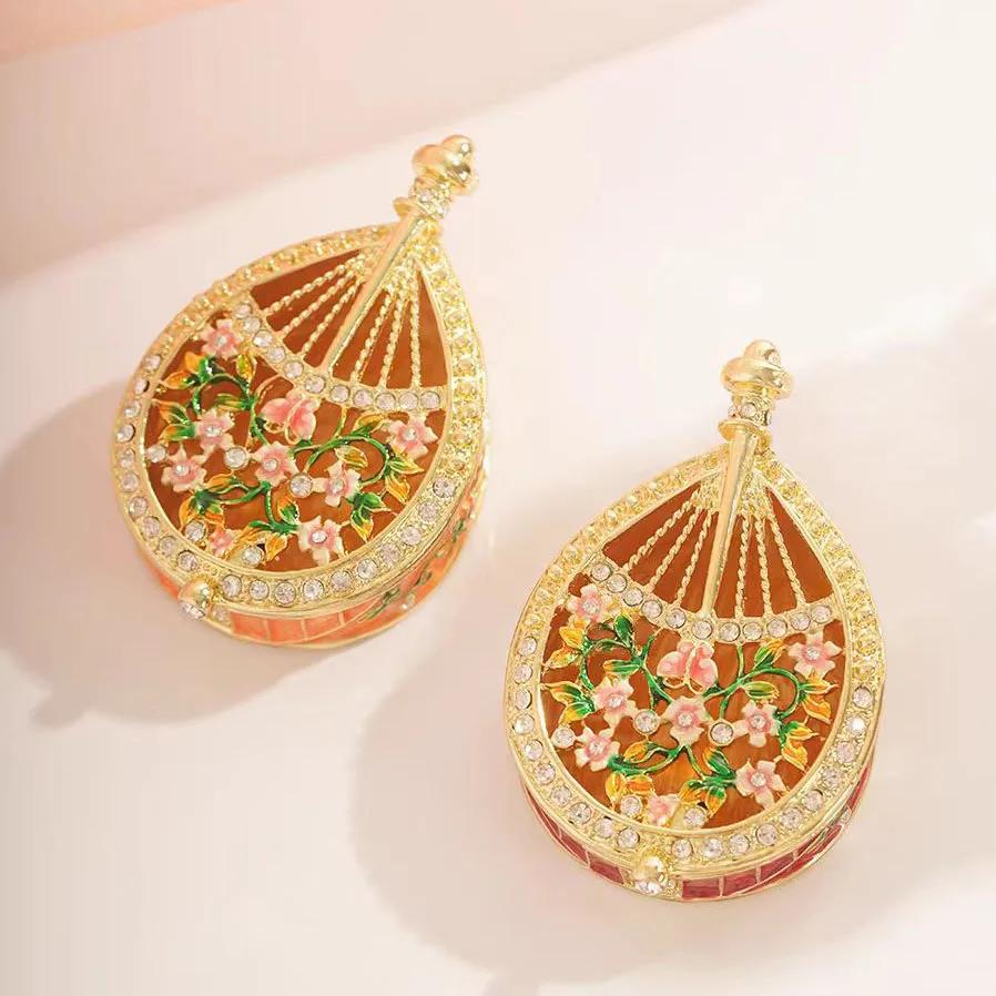 Hand Painted Enameled Qin Pipa Rose Flower Figurines Hinged Jewelry Trinket Box Collectibles Ring Holder Necklace Earrings Box