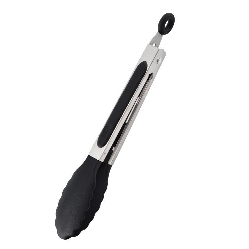 7-Inch Heat-Resistant Nylon Food Tongs Stainless Steel BBQ Kitchen Clip