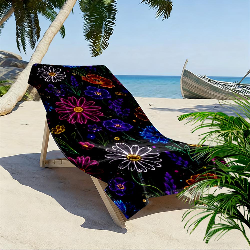 Colorful Neon Floral Pattern Design Beach Towel Quick-drying for Travel Outdoor Sports Jogging Beach and Swimming