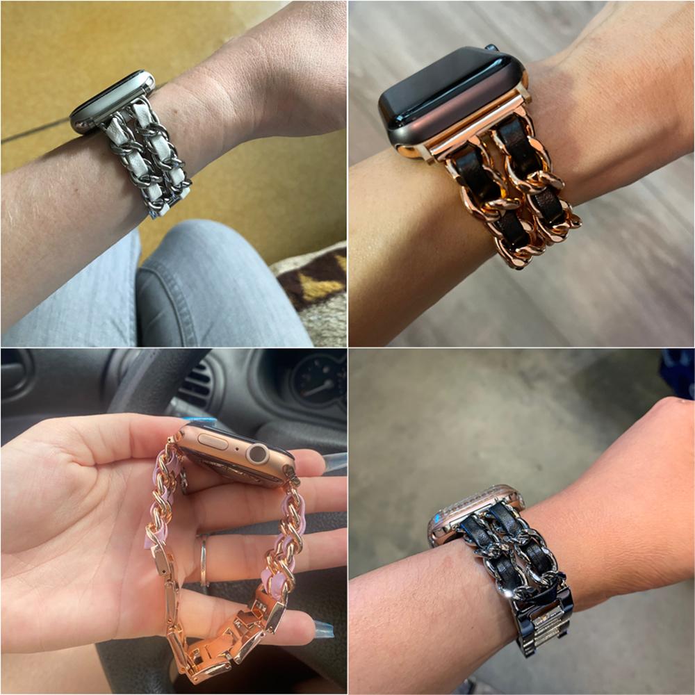 Řemínek z nerezové oceli pro Apple Watch série 6 řemínek SE 40 mm 44 mm Kožené hodinky iWatch 5 4 3 Náramek Correa 38 mm řemínek 42 mm Příslušenství