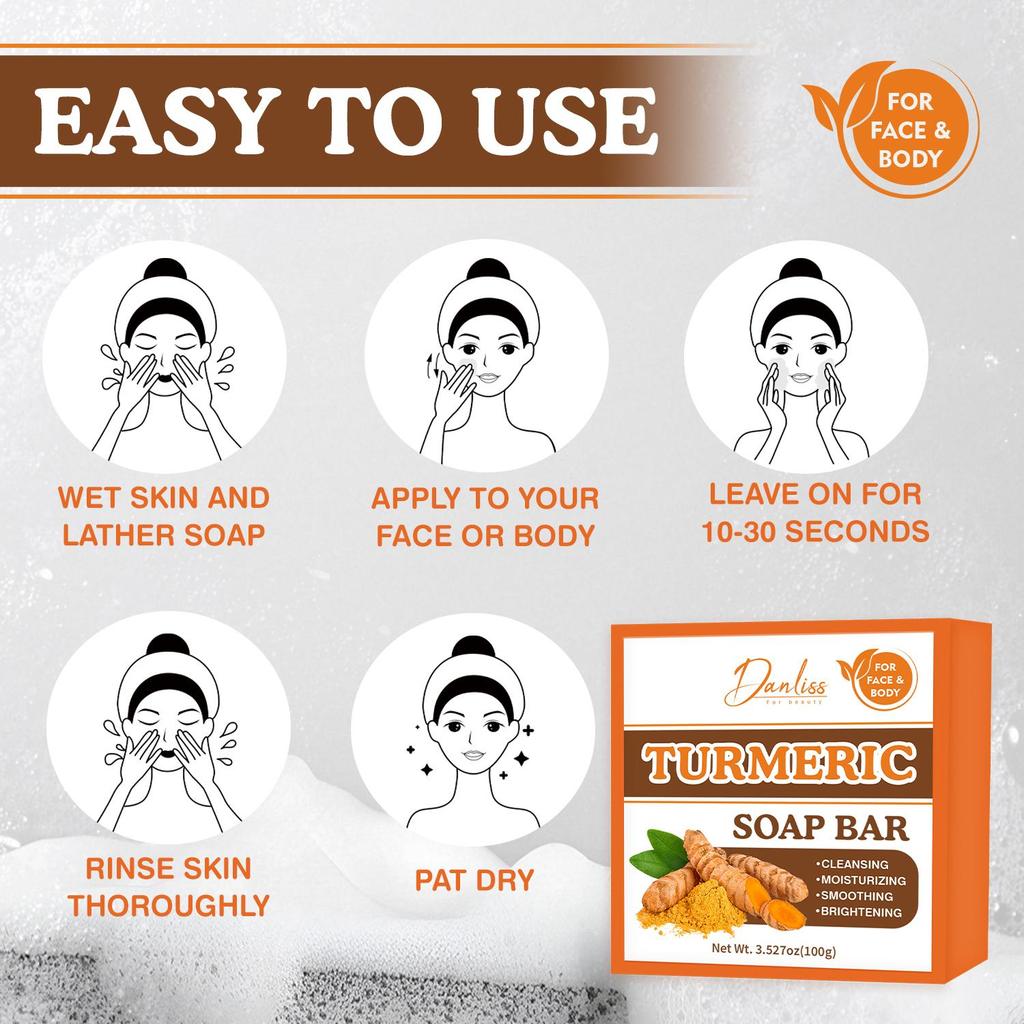 Kurkuma-Seifenstück – Tiefenreinigung und Feuchtigkeitsversorgung der Gesichts- und Körperhaut, sorgt für eine glattere, strahlendere Hautstruktur, 100 g