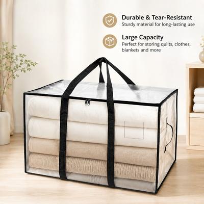 1Pc Heavy-Duty Waterproof Moving Storage Bag With Reinforced Handles And Zipper, Transparent Foldable Organizer Bag With Mesh Sides For Easy Viewing