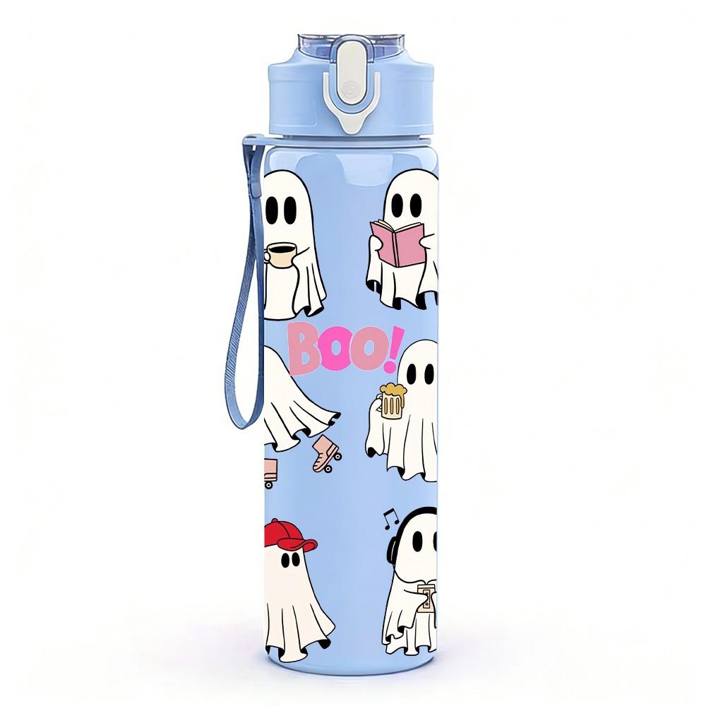1PC Ghost Halloween Cute Group Cartoon Print 750ml Color Plastic Sports Water Bottle Leakproof Flip Straw Lid Suitable for Sports Office Home Use