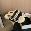 Fashion Womens Slippers Outdoor Slides Pantofle Flock Platform Fur Flip Flops 2025 Flat Plush Autumn Fabric Rome Shoes House Med Shoes