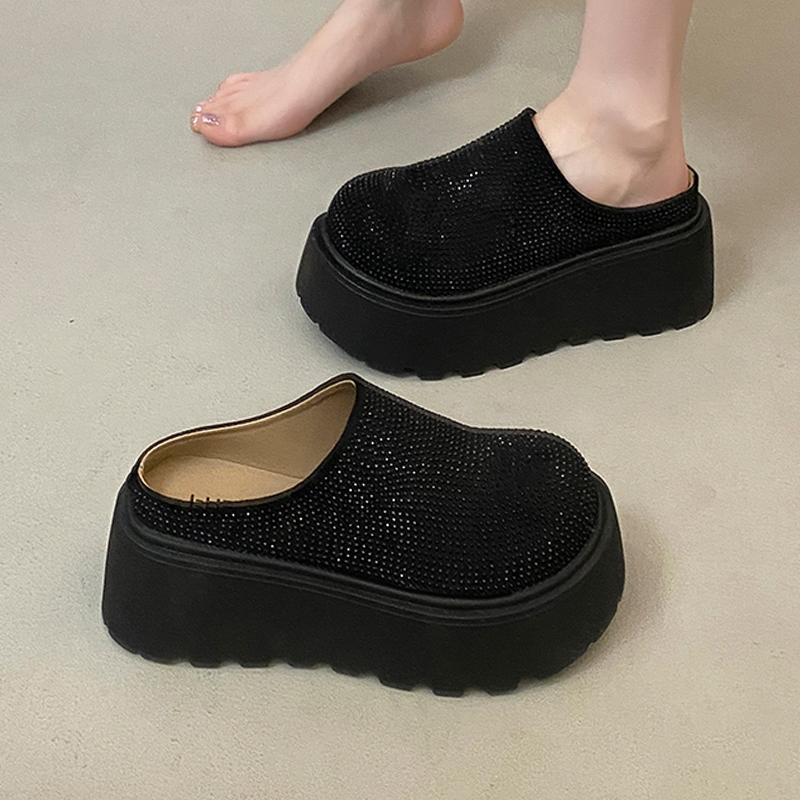 Platform Women Slippers Crystal Flats Slingback Mules Shoes Autumn Fashion Deigner Shoes 2025 Classic Casual Chaussure Femme