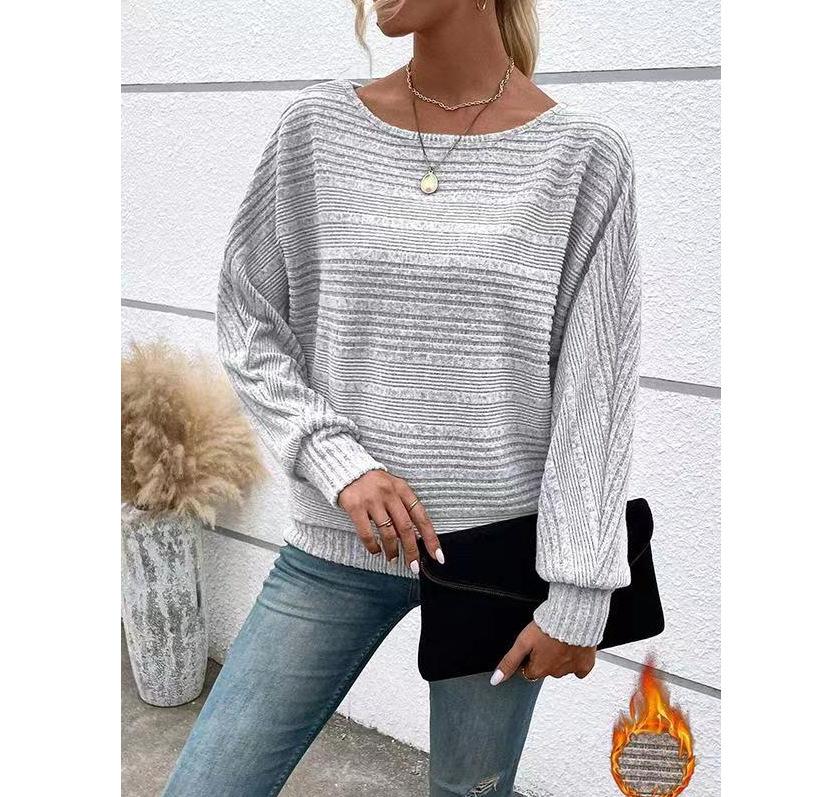 Damen Herbst und Winter Einfarbig Lässig Bequemes T-Shirt Langarm Rundhals Locker Temperament Pullover Top