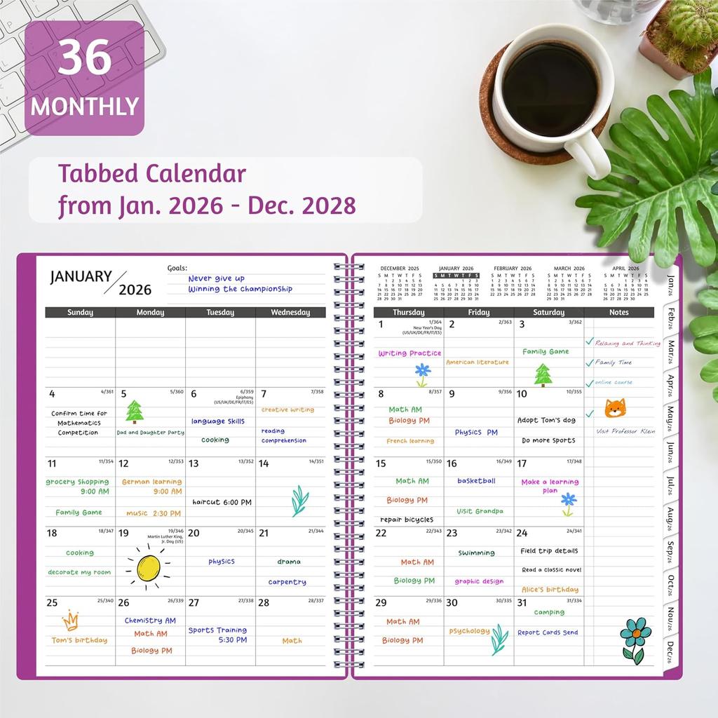 Monthly Planner 2026-2028, 36 Months Calendar Planner 2026-2028 from Jan 2026 – Dec 2028, 8.5'' x 11'' with Ruled Spread, Flexible Cover, Spiral