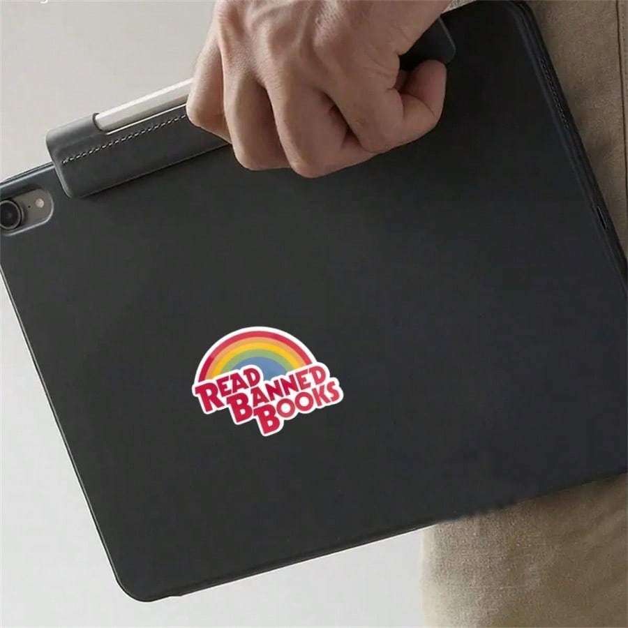 Removable Outdoor Waterproof Vinyl Durable Creative Gift Sticker - Read Banned Books Rainbow Design, Perfect For Laptops, Tablets, Phone Cases