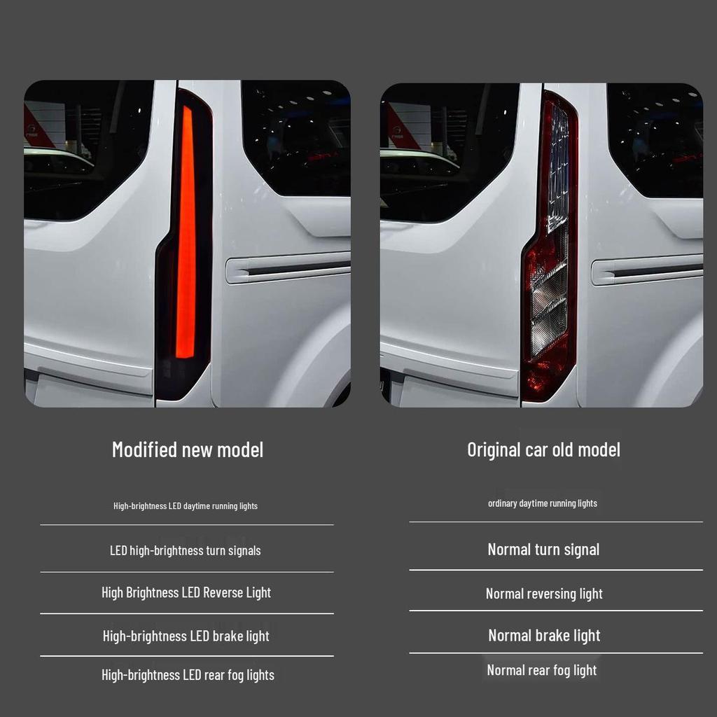 Compatible LED Taillight Assembly for 2016-2022 Ford Transit/Tourneo with Sequential Turn Signals and Daytime Running Lights.