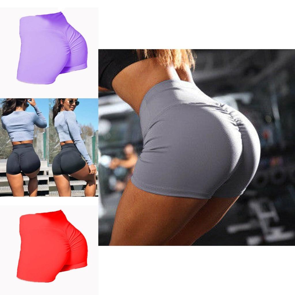 High Waist Yoga Shorts With Push Up Ruched Design For Gym Workouts**