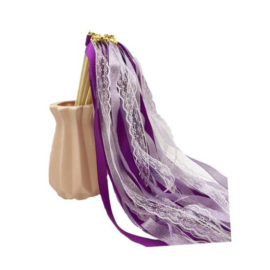 

10 Pcs Fairy Wands Ribbon Lace Fairy Stick with Bells Chromatic Silky Party Streamers for Wedding Birthday Party Fovors фиолетовый