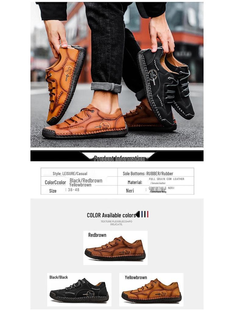 Men's Spring Plus Size Handcrafted Leather Casual Lace-up Shoes