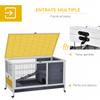 Rabbit and Guinea Pig Cage with 4 Wheels, House, Ramp and Removable Tray, Natural Wood, Grey and White, 90x53x59 cm