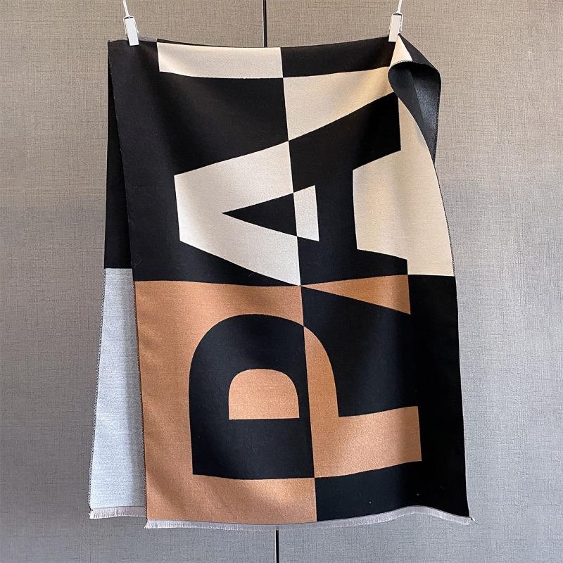 Autumn and winter new letter geometric splicing contrasting color scarf women's simple versatile neck protection scarf fashion decorative shawl