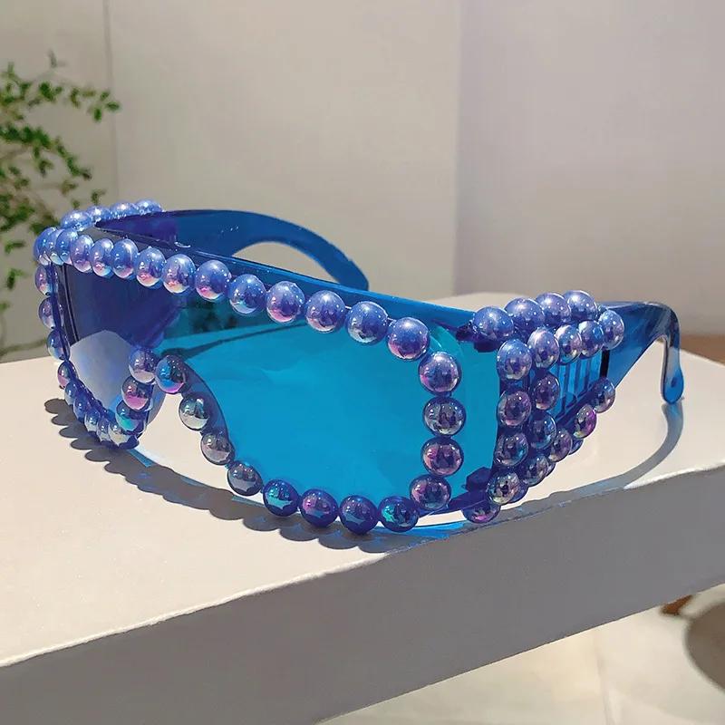 Vintage Brand Designer Oversized Square Pearl Sunglasses Women For Men Popular Luxury Sun Glasses Punk Big Frame Rimless Eyewear