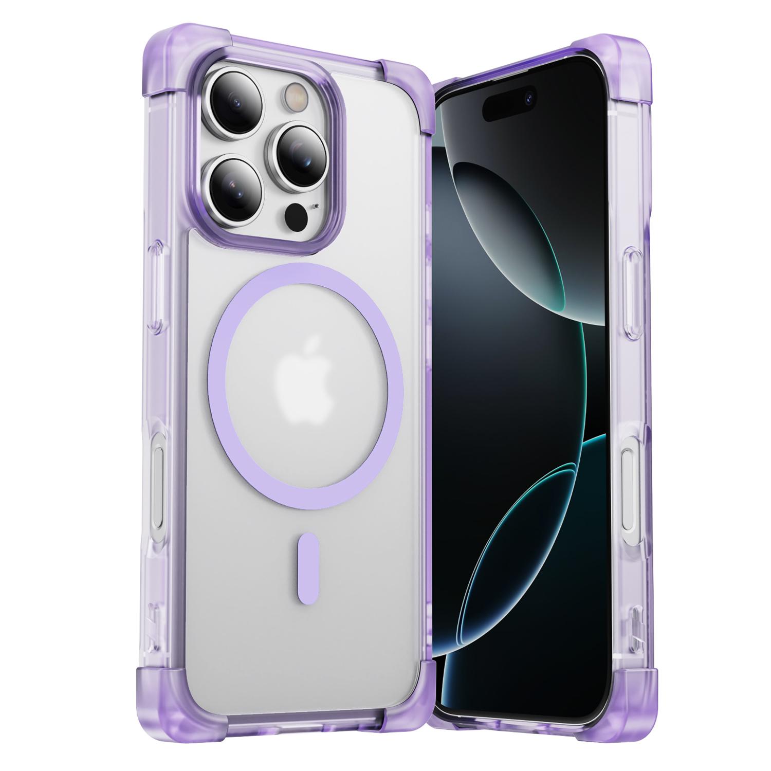 

For iPhone 16 Pro Max Case Compatible with MagSafe Reinforced Corners TPU+Acrylic Back Cover Transparent Purple