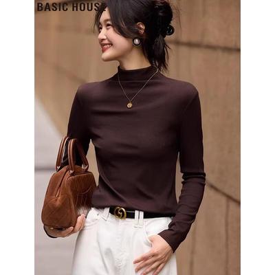 Basic House Damen Halbhoher Kragen Langarm Slim Fit T-Shirt