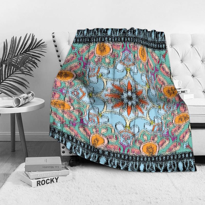 Colorful Paisley Floral Printed Throw Blanket Sofa Bed Decorative Cushion Cover for Living Room Bedroom